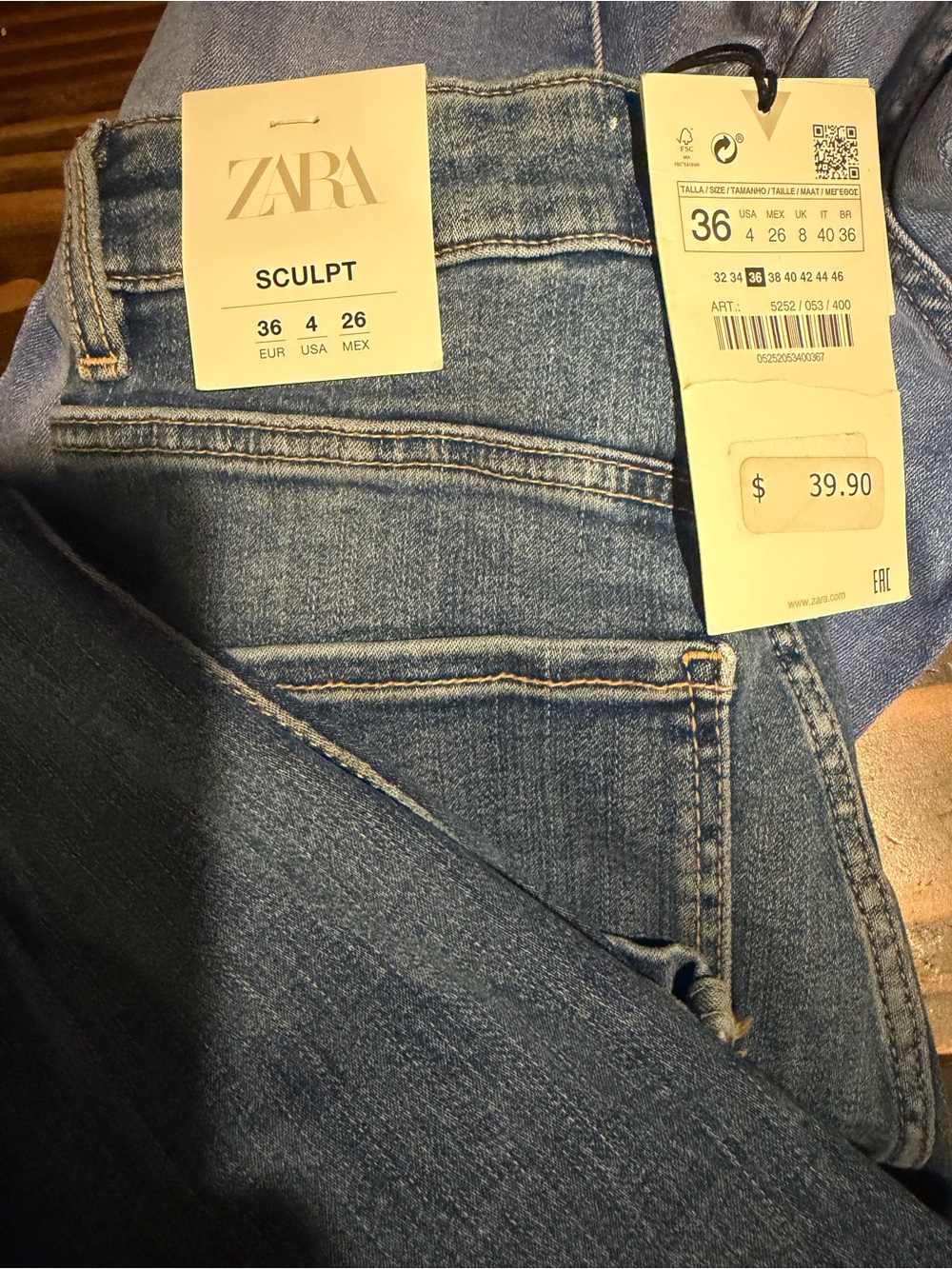 Zara Light Blue Denim Jeans with Price Tag